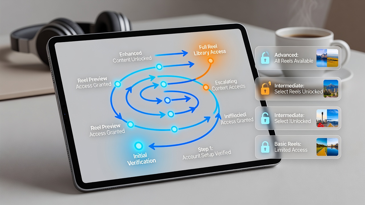 Diagram illustrating verification timeline flows intersecting with reel access grant escalations in mobile tournament apps