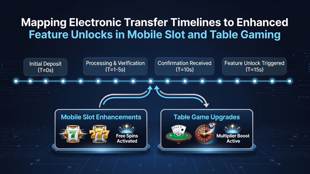 Status progression dashboard displaying unlocked mobile slot modifiers and table game enhancements linked to recent electronic transfers