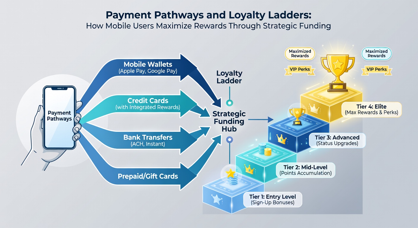Infographic illustrating loyalty ladder tiers with payment method icons and reward multipliers