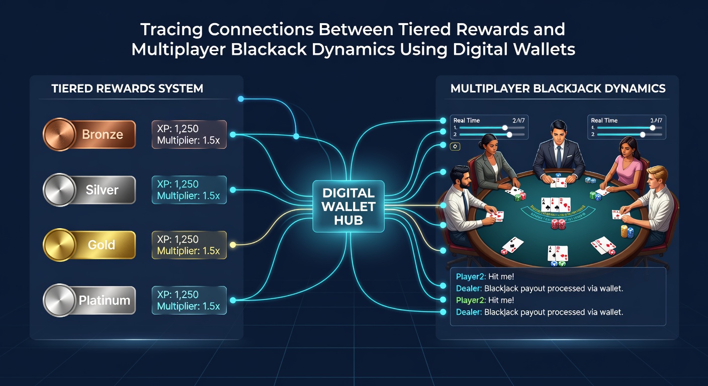 Multiplayer blackjack table interface showing digital wallet transactions and tier status indicators