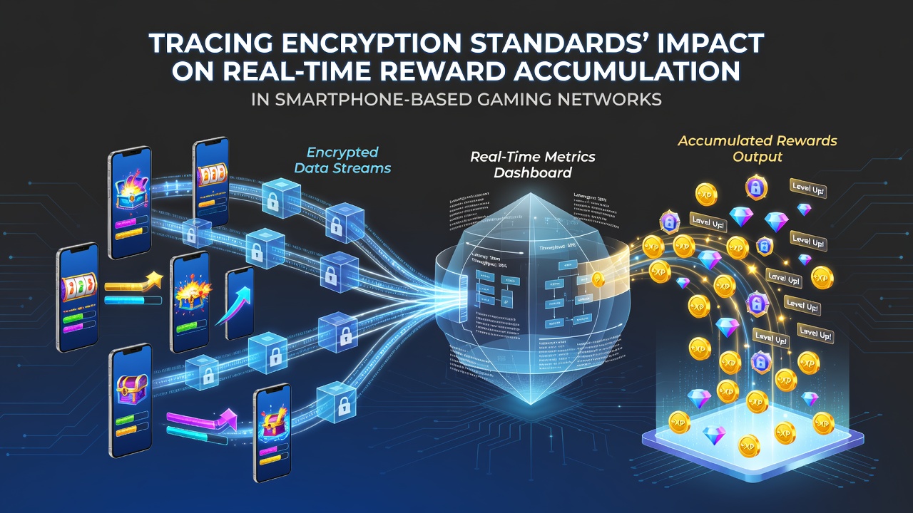 Smartphone screen displaying encrypted gaming network interface with reward accumulation metrics