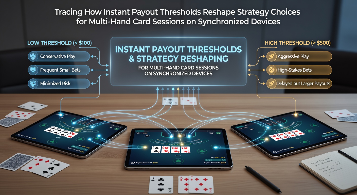 Multi-hand card sessions displayed across synchronized mobile devices with payout indicators